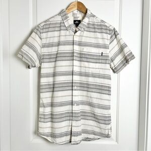 O'Neill Striped Button Up Casual Short Sleeve Shirt Beige Gray Neutrals, Medium
